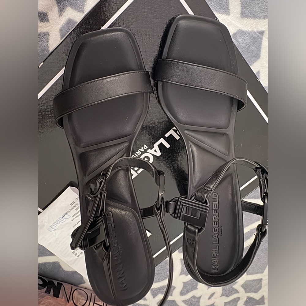 Karl Lagerfeld Black Padded Strap Sandals - Picture 4 of 6